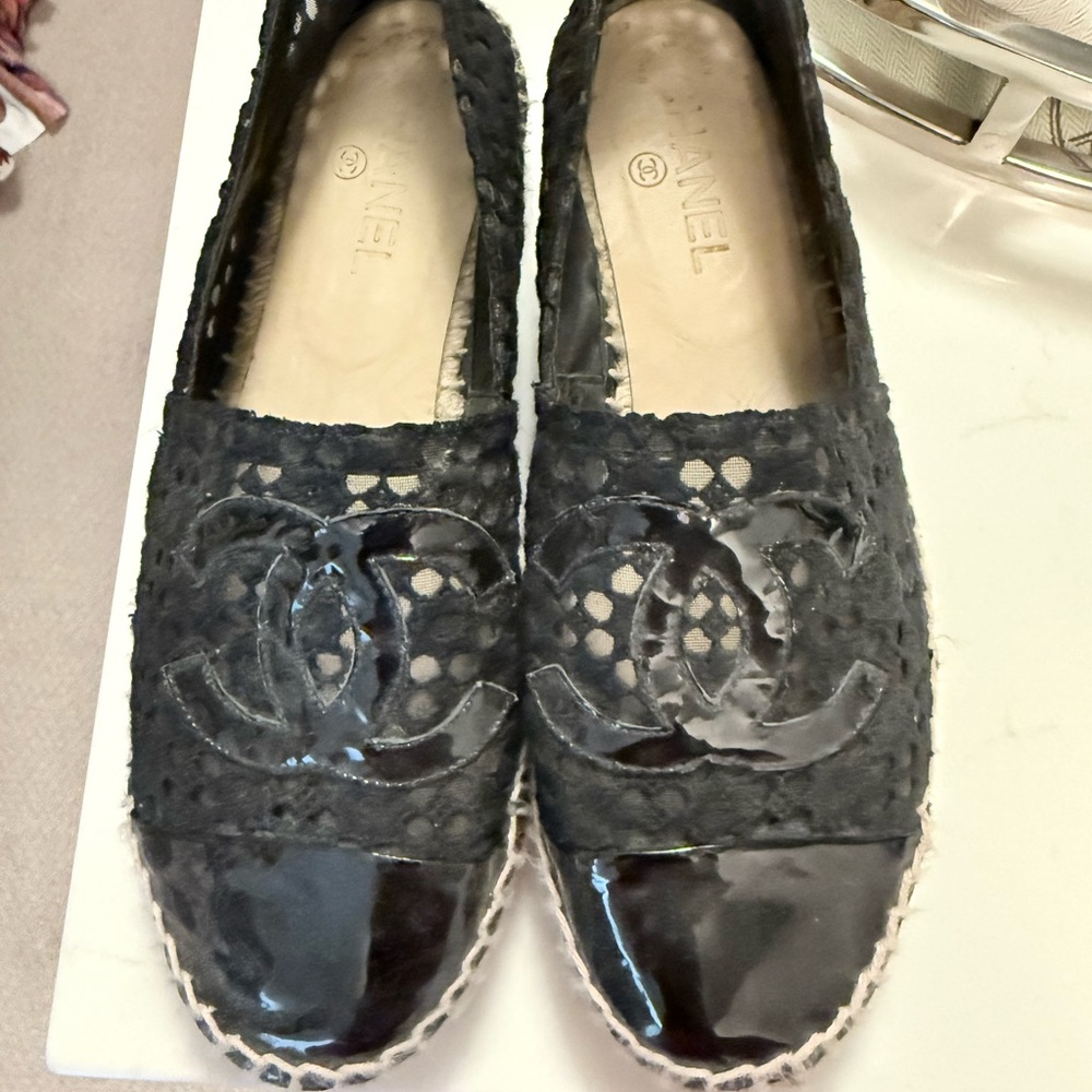 Chanel Black Espadrille Flats 39